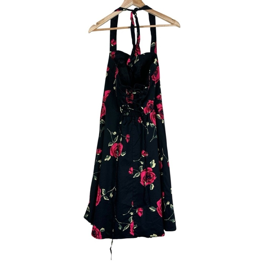 Topdress Rose Floral Halter Swing Dress Black Retro Rockabilly 50s Size L - Picture 4 of 7
